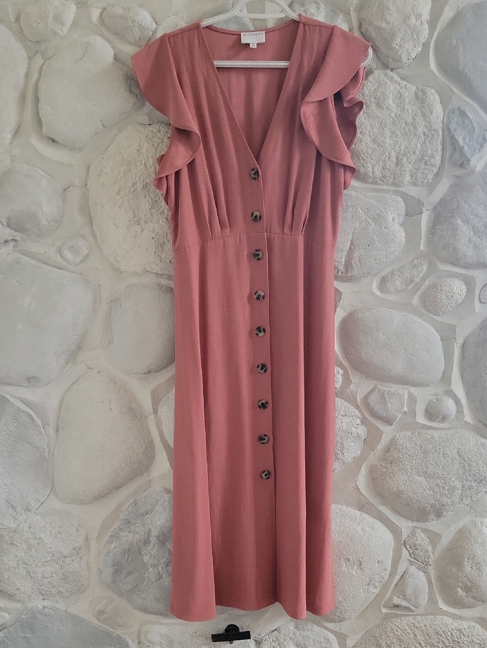 Witchery Dusty Rose Midi Dress with Flutter Sleeves